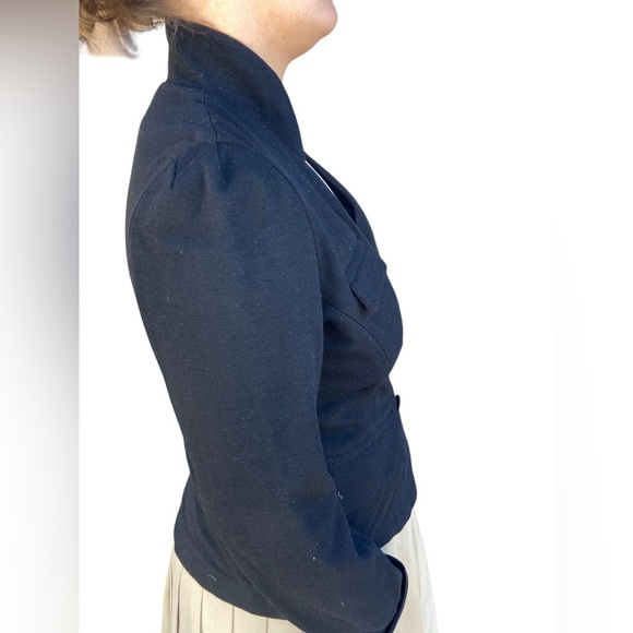 DVF 10 Black Wool Blend Stretch Knit Stand Uo Collar Jacket - Picture 2 of 7